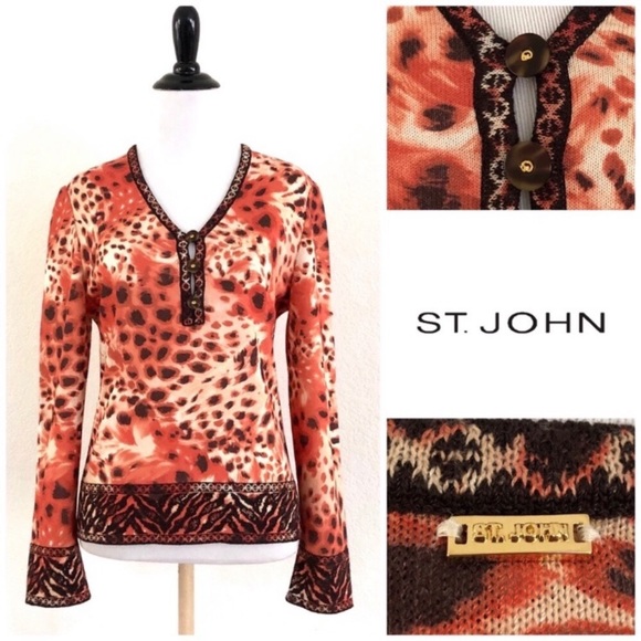 St. John Sport Animal Print Sweater Top - Picture 2 of 8